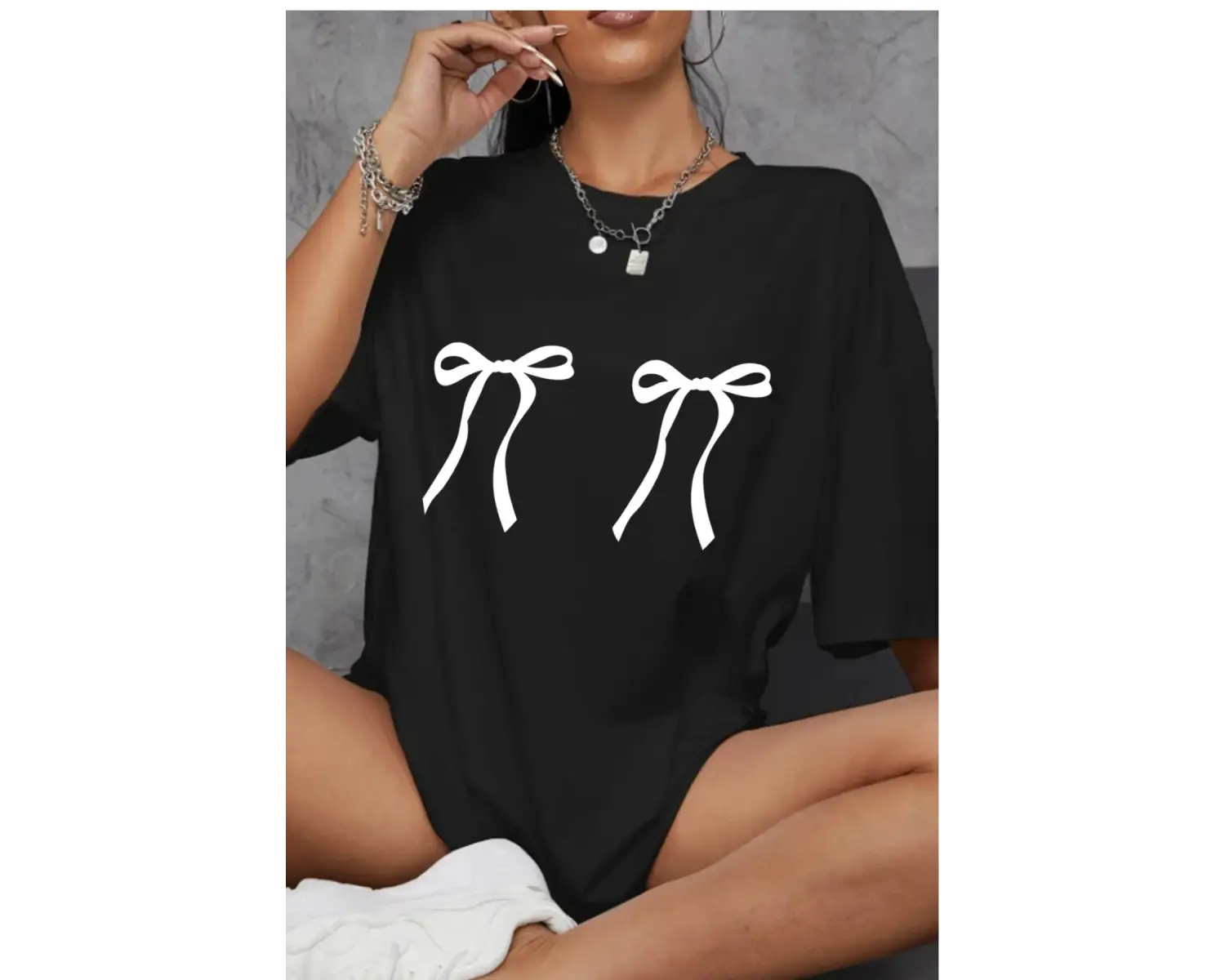 Unisex Erkek/Kadın KURDELE Renkli Özel Baskılı Oversize Pamuklu Bisiklet Yaka T-Shirt