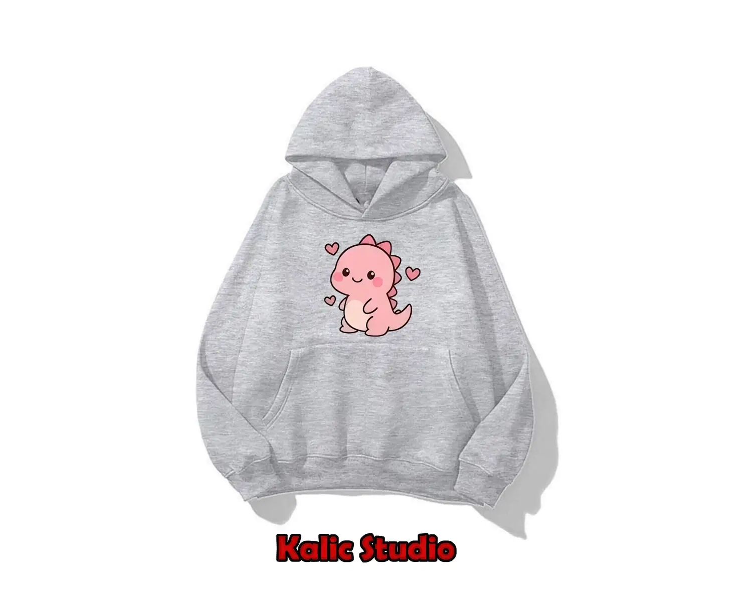 Unisex Erkek/Kadın Pembe DİNO Renkli Özel Baskılı pamuklu Oversize Kapüşonlu Sweatshirt gri