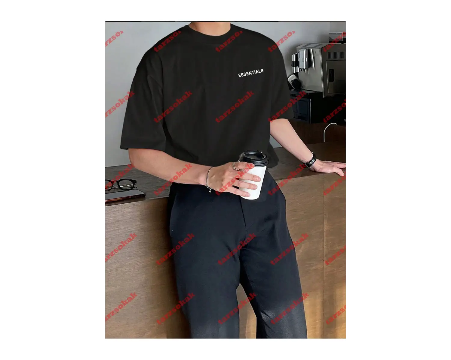 Unisex Essentials 303 Kısa kollu bisiklet yaka Siyah Tshirt