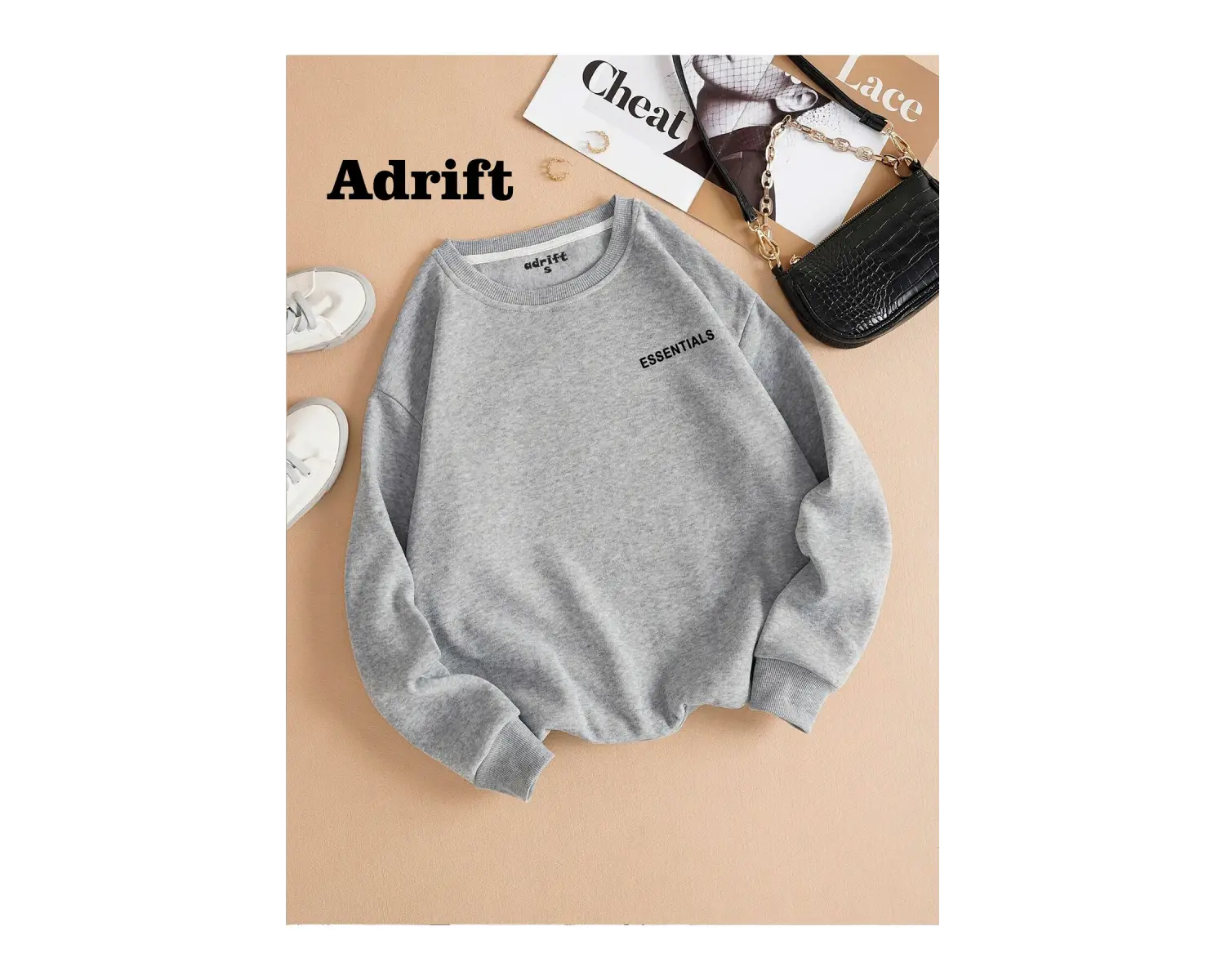 Unisex Essentials Yazı Baskılı Bisiklet Yaka Sweatshirt Beyaz