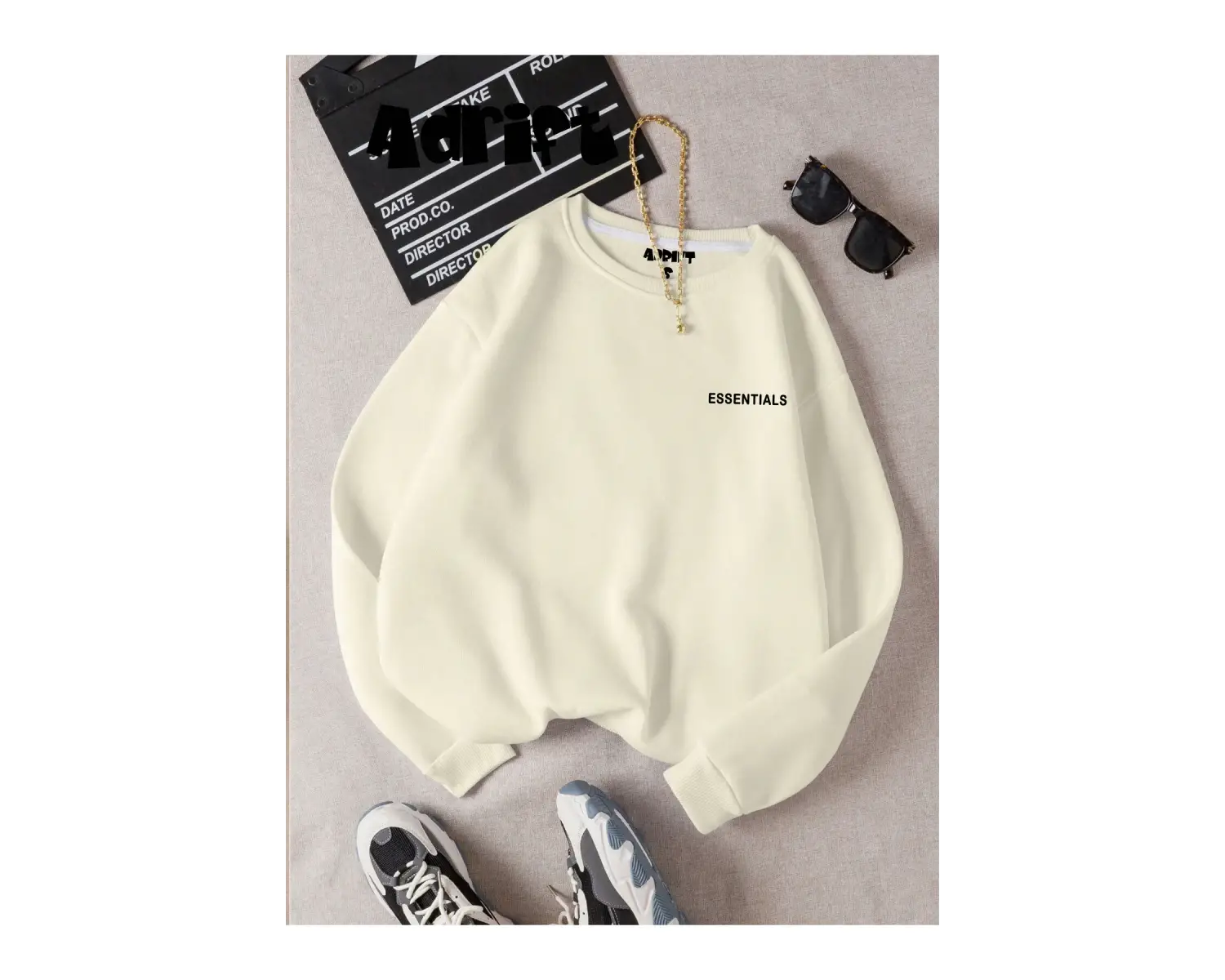 Unisex Essentials Yazı Baskılı Bisiklet Yaka Sweatshirt Beyaz