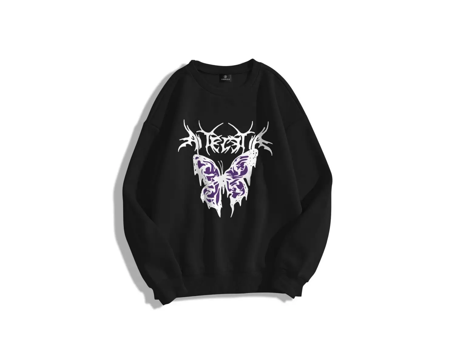 Unisex Eternal Butterfly Bisiklet Yaka Sweatshirt Siyah
