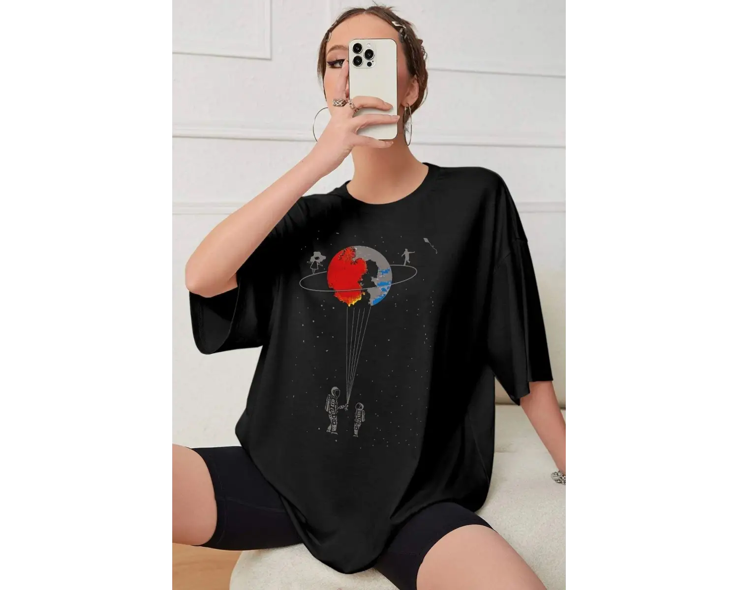 Unisex Evren Temalı Baskılı T-shirt