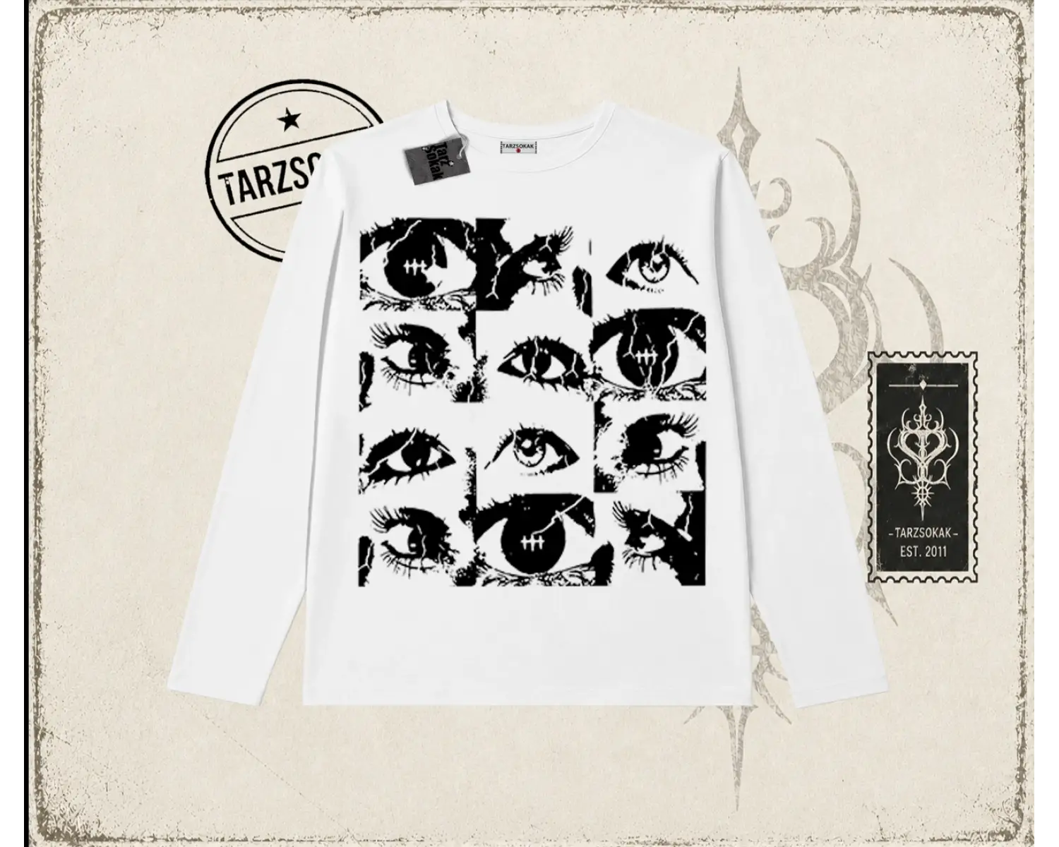 Unisex Eyes World Wide Biskilet Yaka  Long Sleeve Beyaz