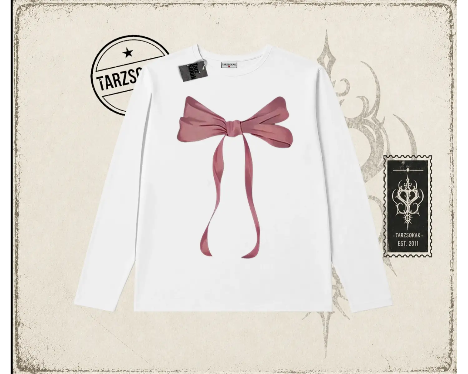 Unisex Fiyonk Kurdele Biskilet Yaka  Long Sleeve Beyaz