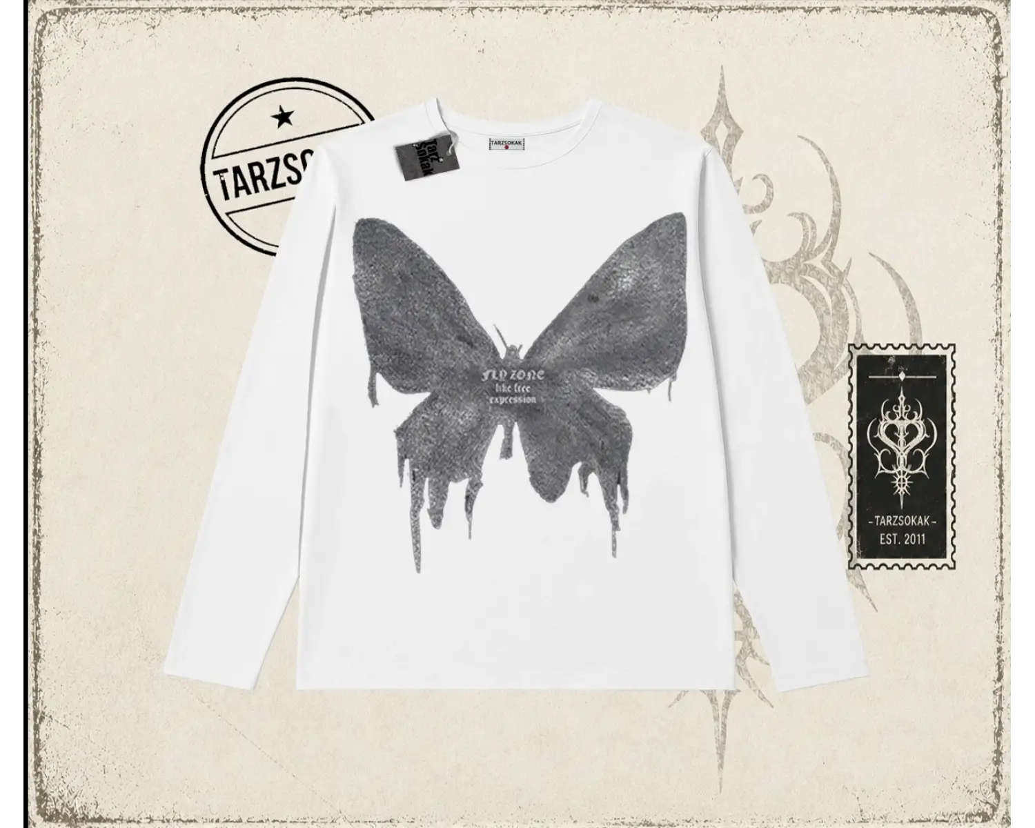 Unisex Fly Zone Biskilet Yaka  Long Sleeve Beyaz