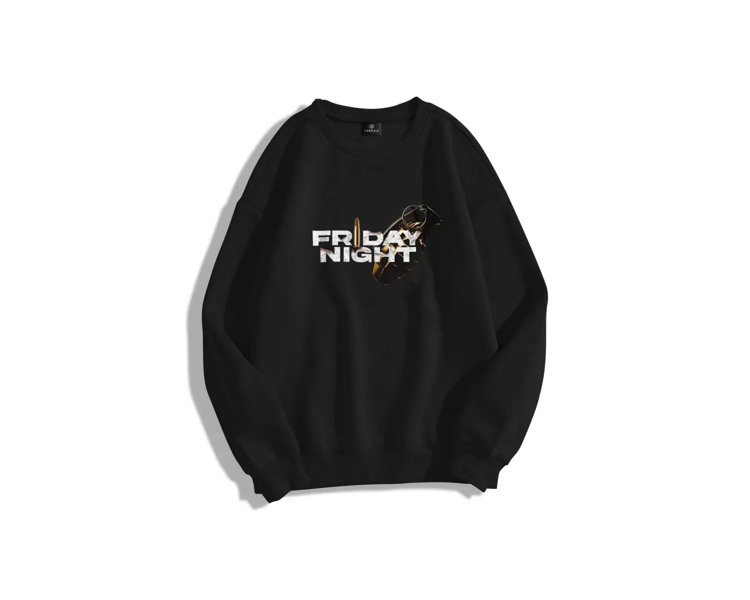 Unisex Friday Night Bisiklet Yaka Sweatshirt Siyah