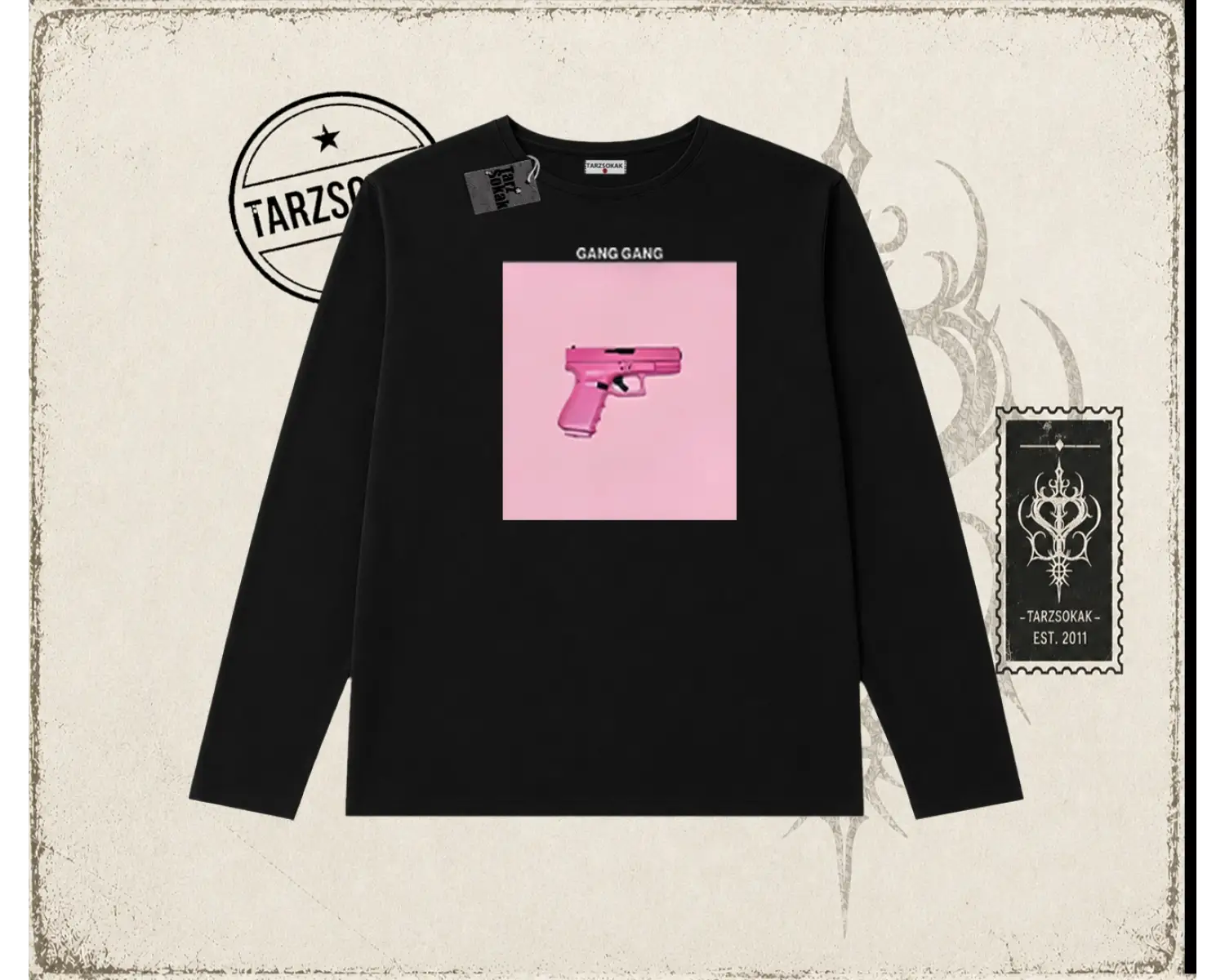 Unisex Gang Gang Biskilet Yaka  Long Sleeve Beyaz