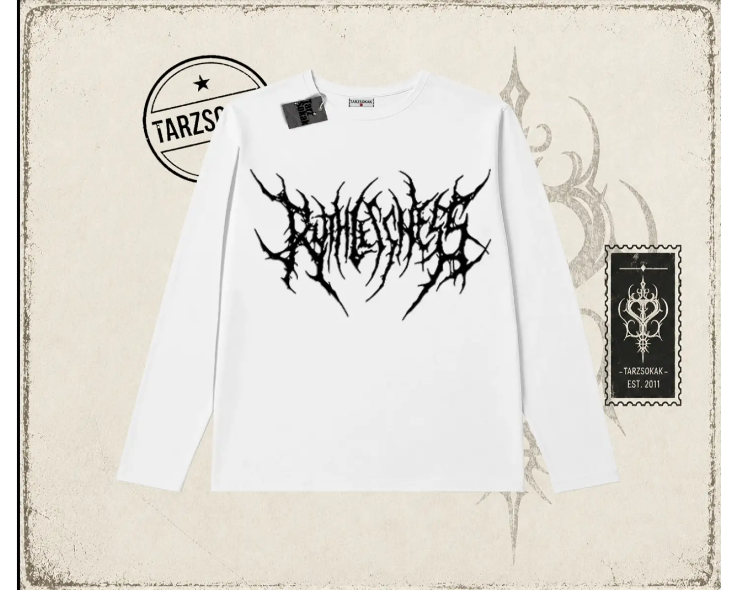 Unisex Gothic Ruthless Biskilet Yaka  Long Sleeve Beyaz