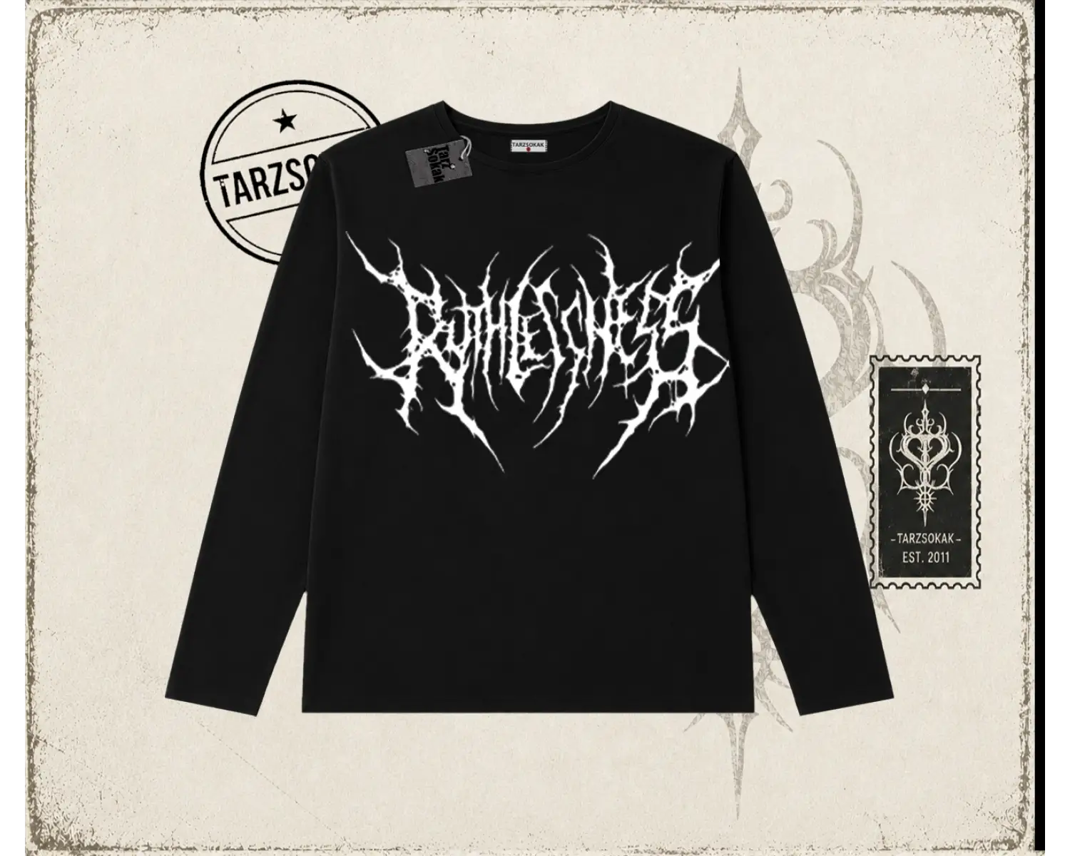 Unisex Gothic Ruthless Biskilet Yaka  Long Sleeve Beyaz