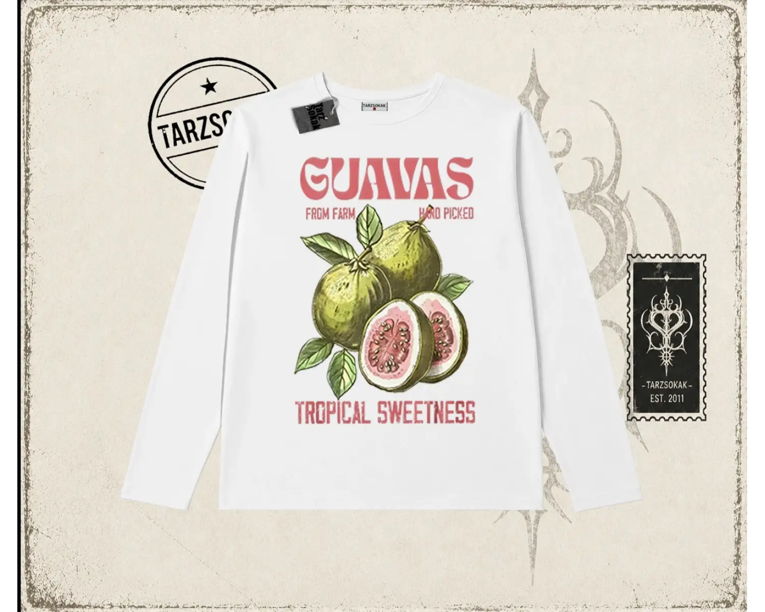 Unisex Guavas Biskilet Yaka  Long Sleeve Beyaz