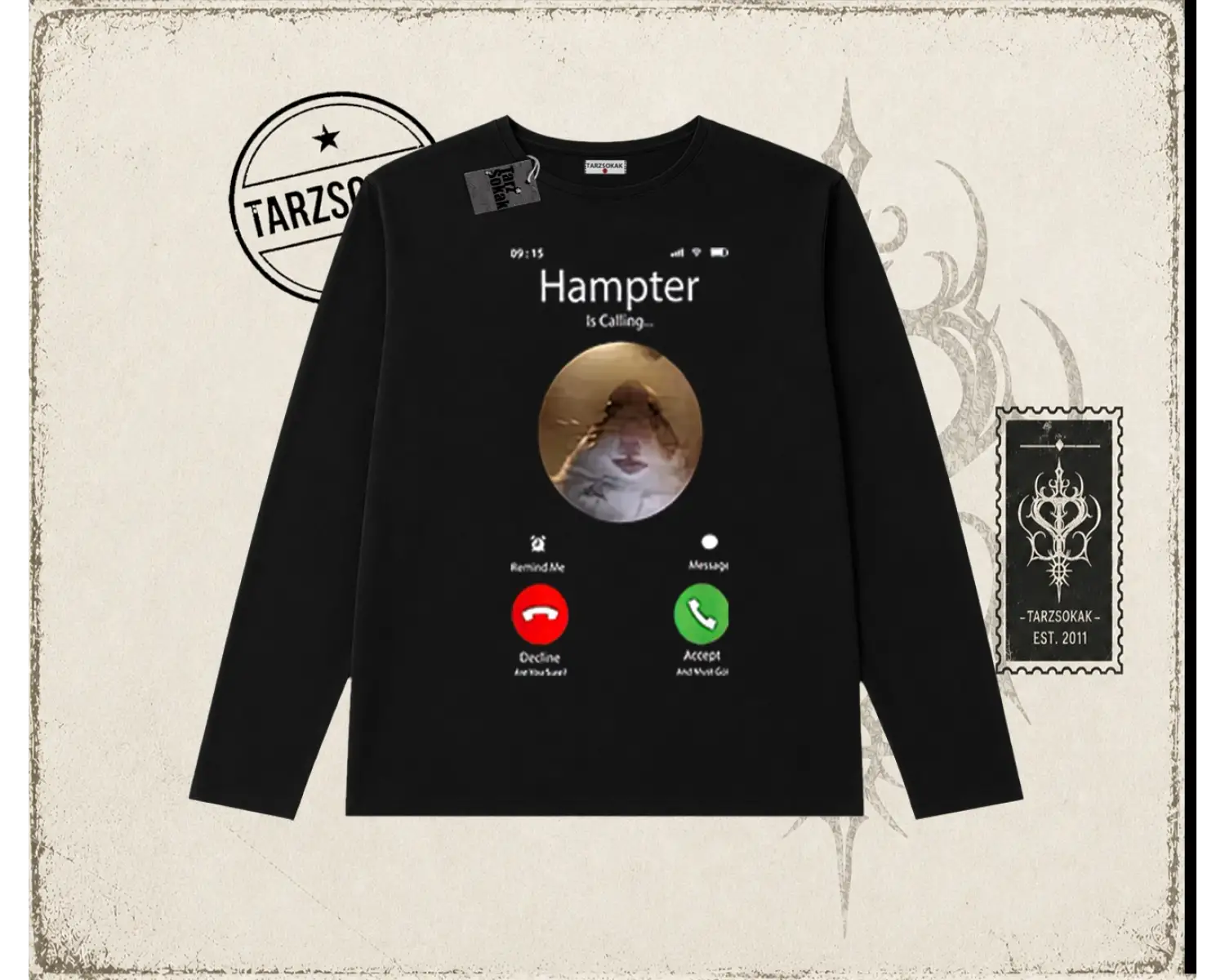 Unisex Hampter is Calling Biskilet Yaka  Long Sleeve Beyaz