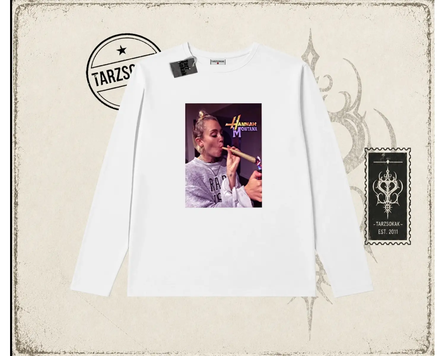 Unisex Hannah Montana Biskilet Yaka  Long Sleeve Beyaz