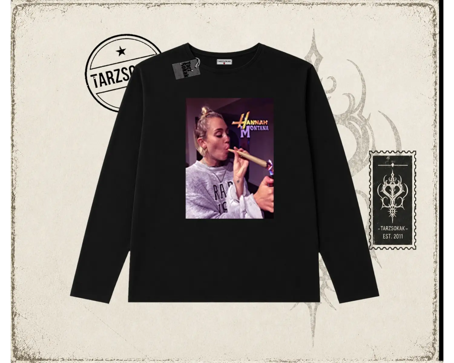 Unisex Hannah Montana Biskilet Yaka  Long Sleeve Beyaz