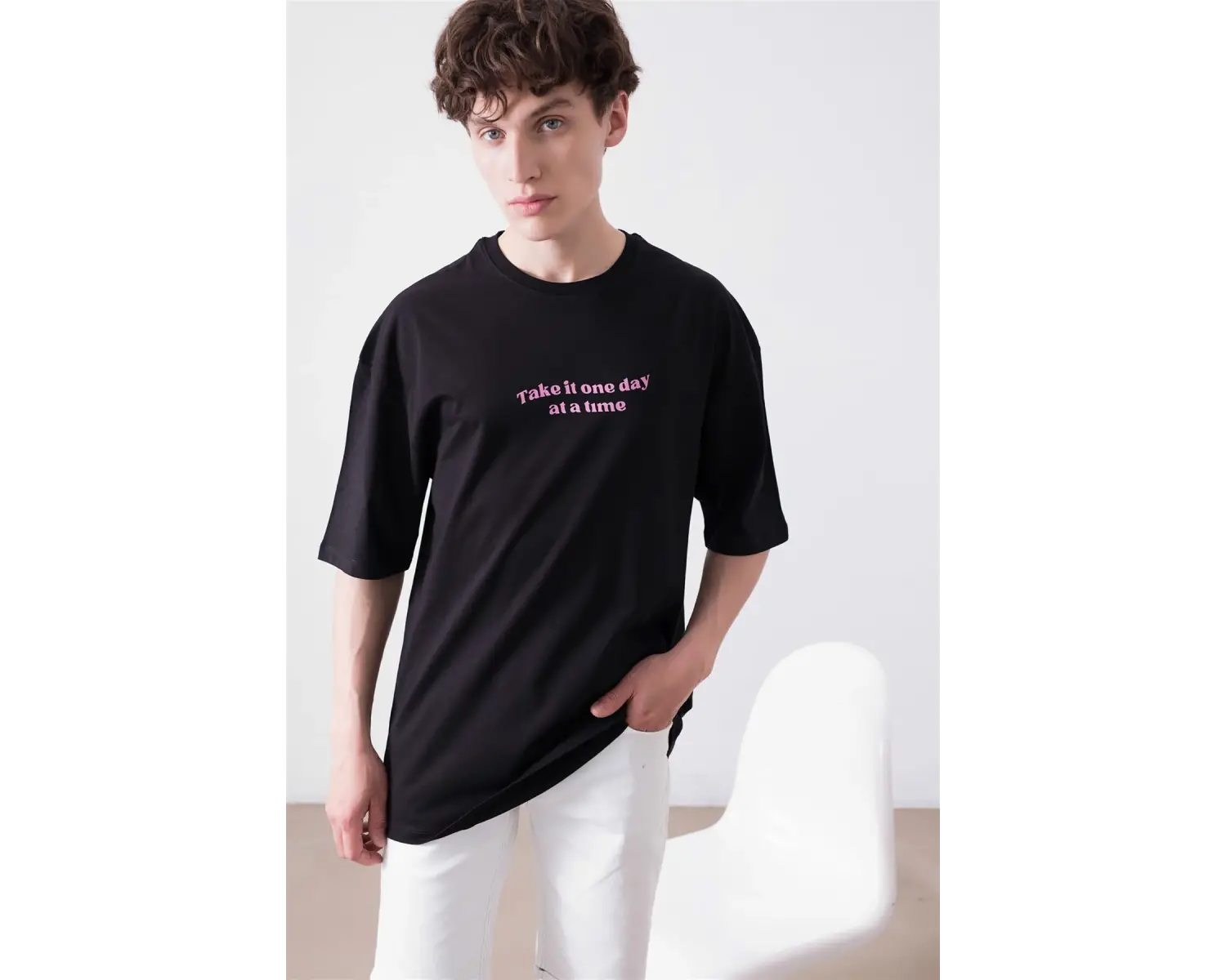 Unisex Happy Life Siyah Tshirt