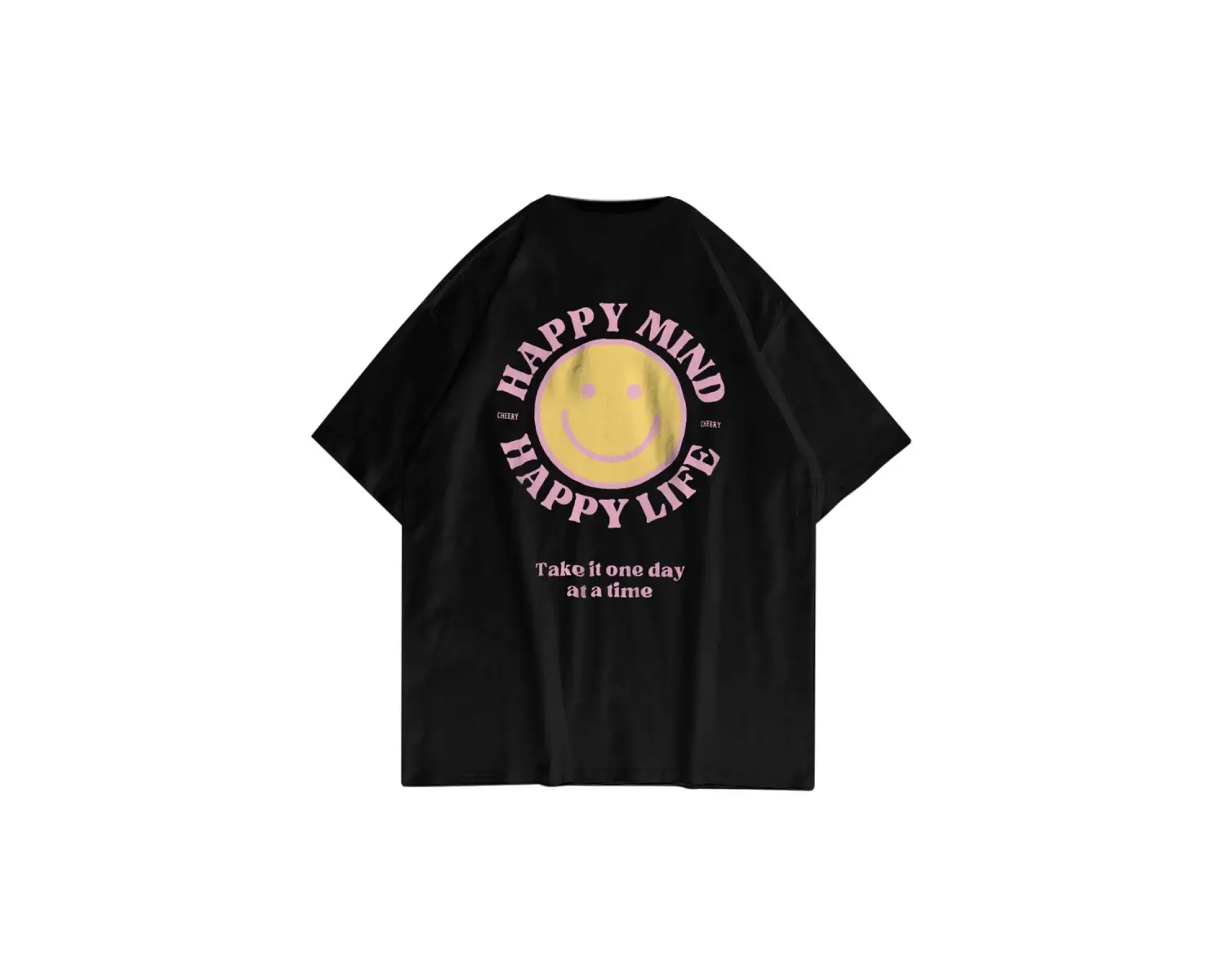 Unisex Happy Life Siyah Tshirt