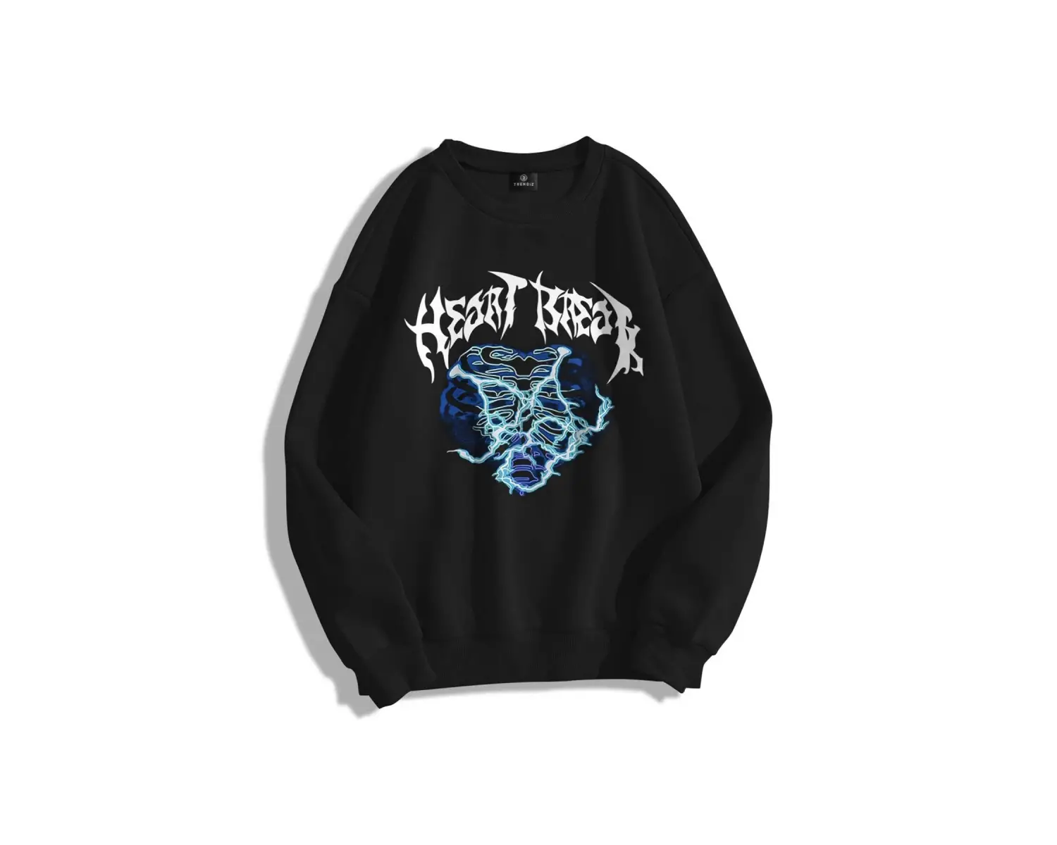 Unisex Heart Break Bisiklet Yaka Sweatshirt Hoodie Siyah