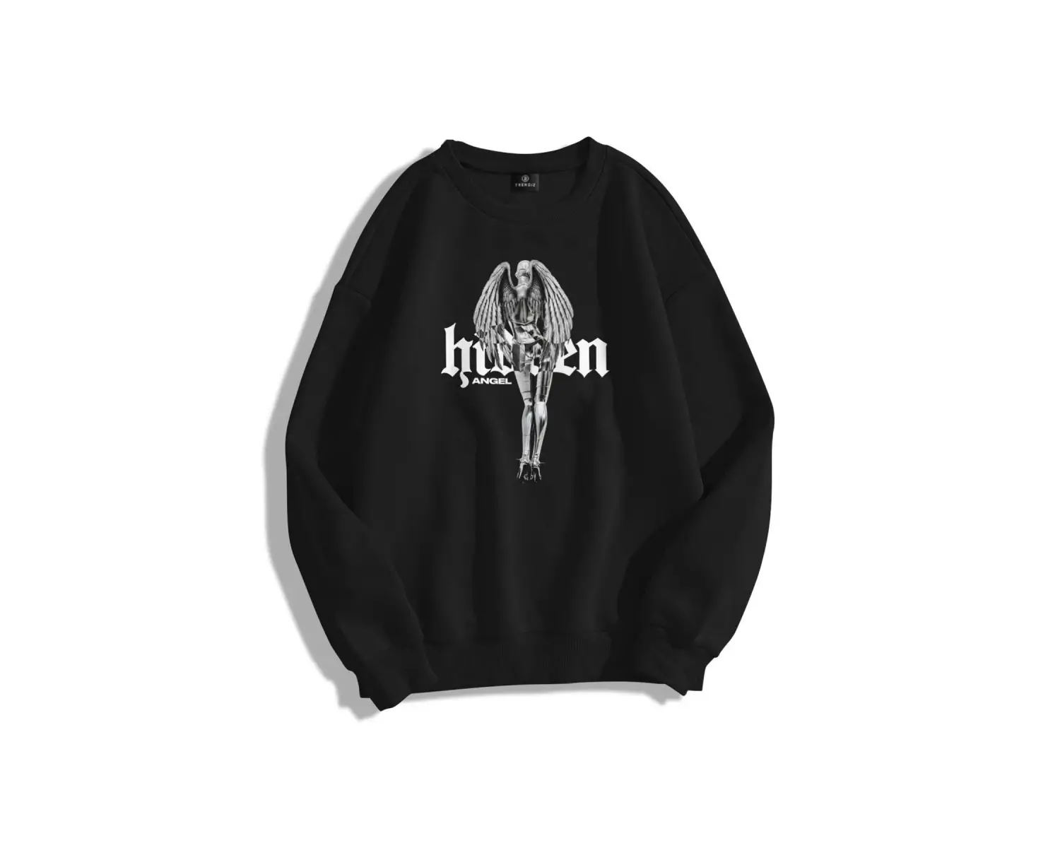 Unisex Hidden Bisiklet Yaka Sweatshirt Siyah
