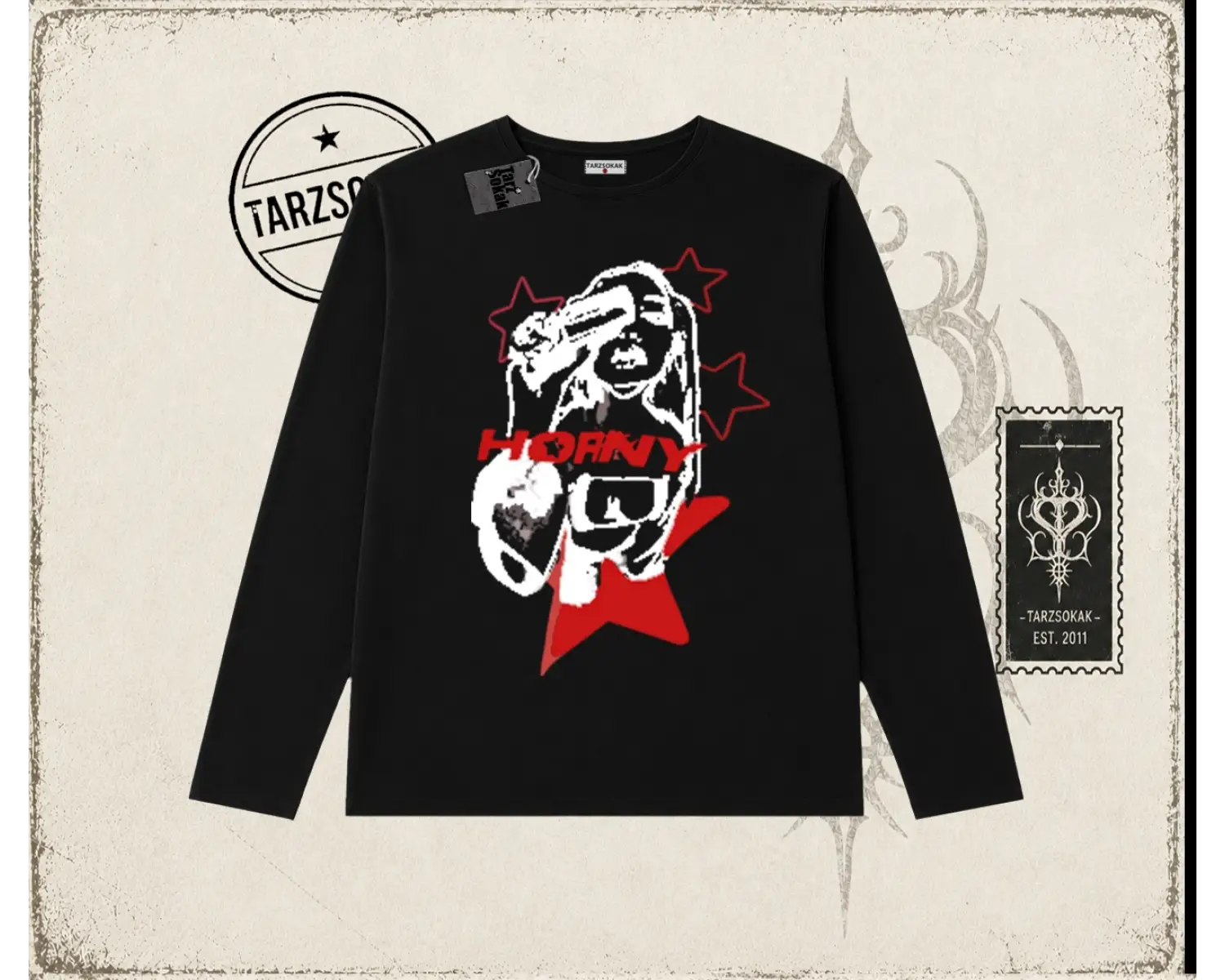 Unisex Horny Star Biskilet Yaka  Long Sleeve Beyaz