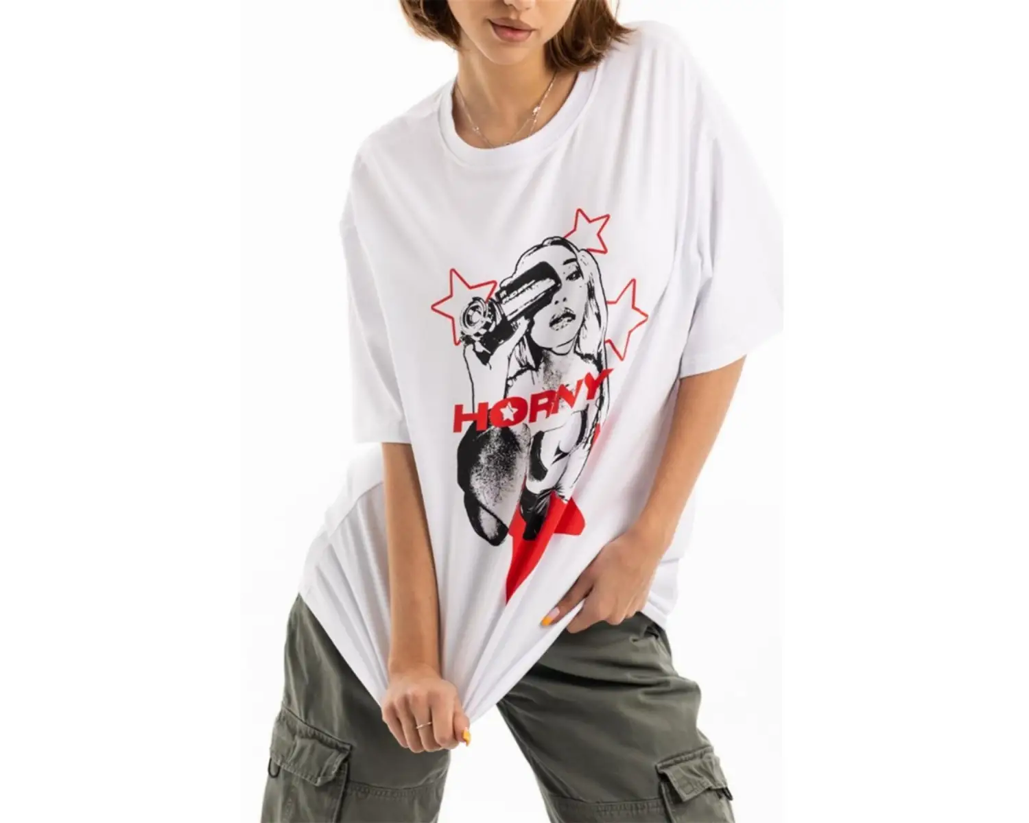 Unisex Horny Star Tshirt Beyaz