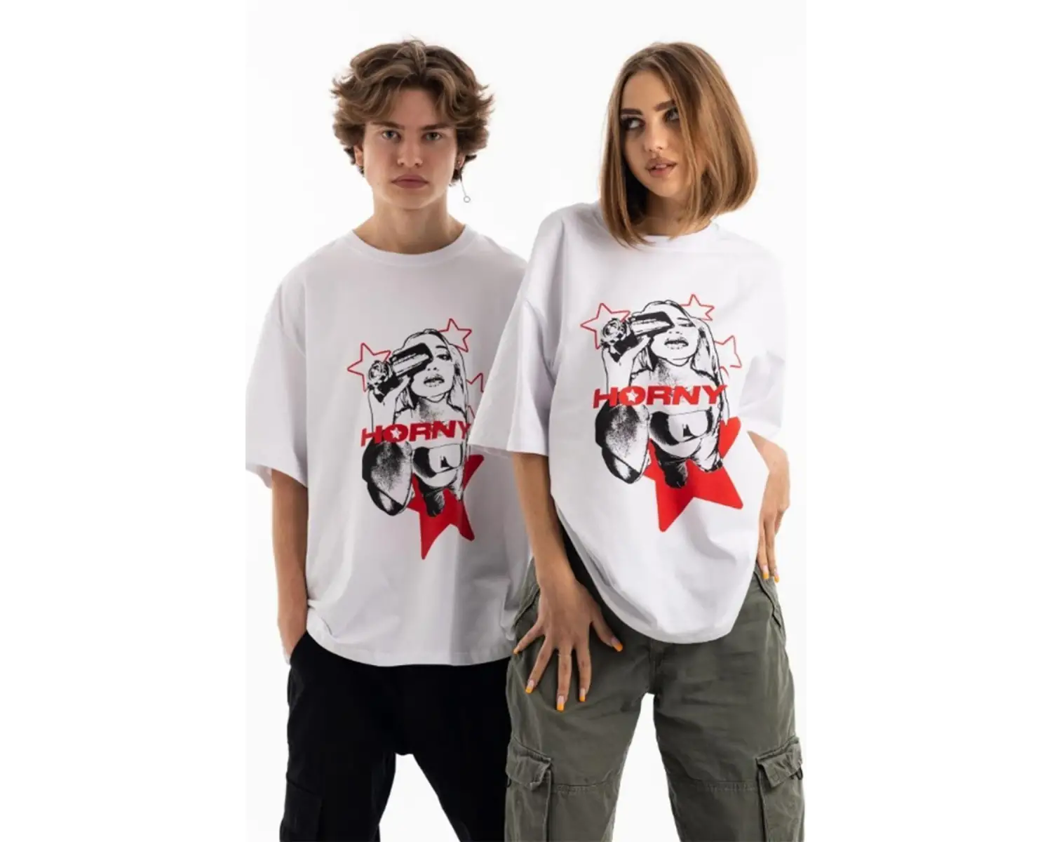 Unisex Horny Star Tshirt Beyaz