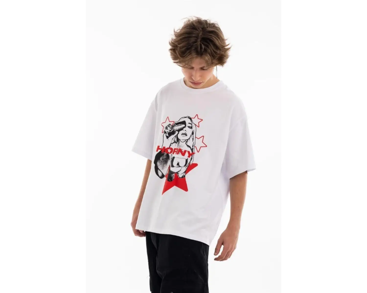 Unisex Horny Star Tshirt Beyaz