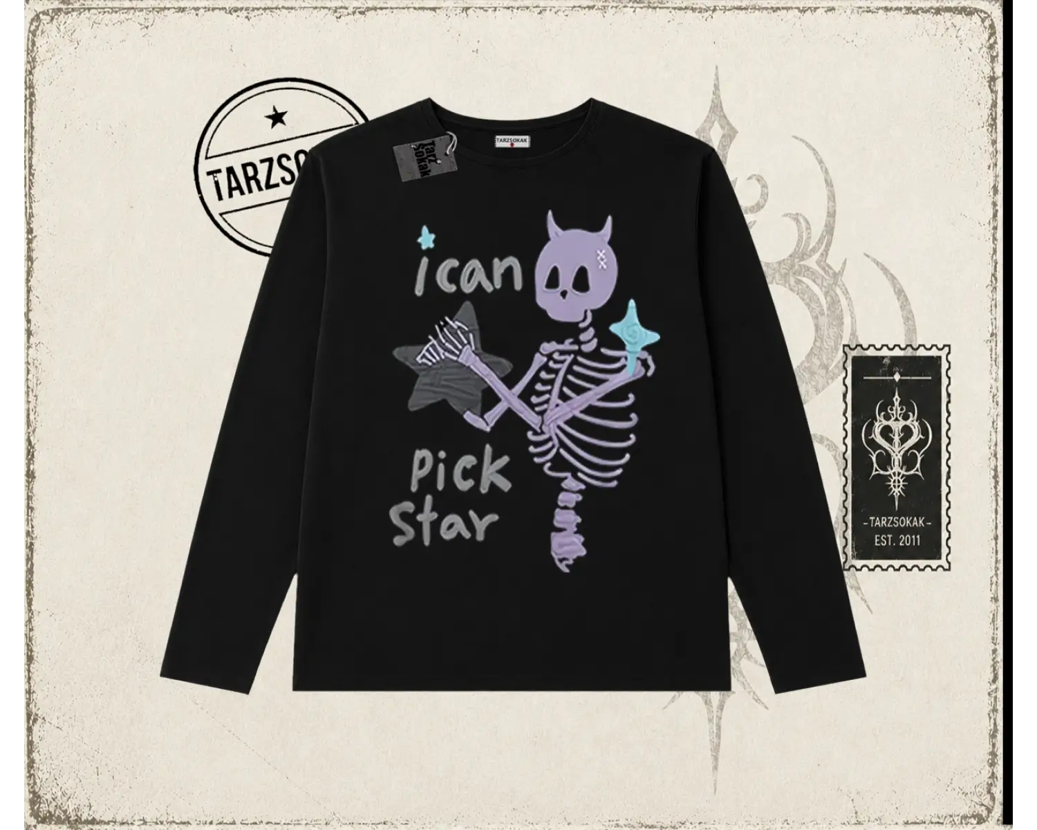 Unisex I Can Pick Star Biskilet Yaka  Long Sleeve Beyaz