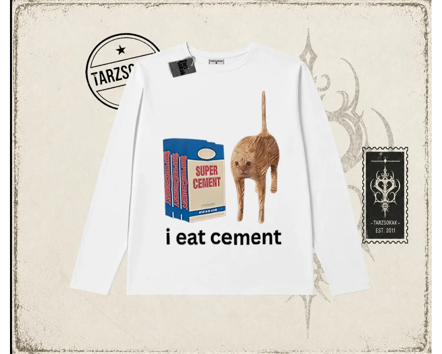 Unisex i eat cement Biskilet Yaka  Long Sleeve Beyaz