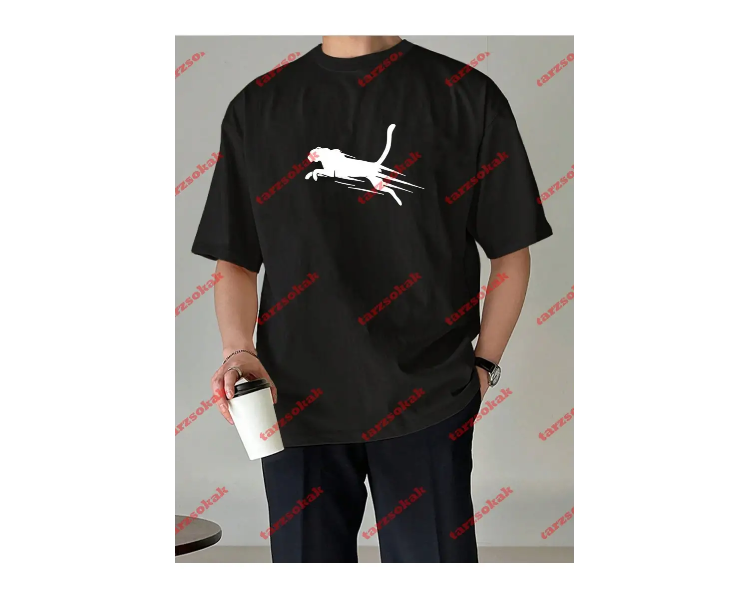 Unisex jaguar Baskılı Tshirt Beyaz