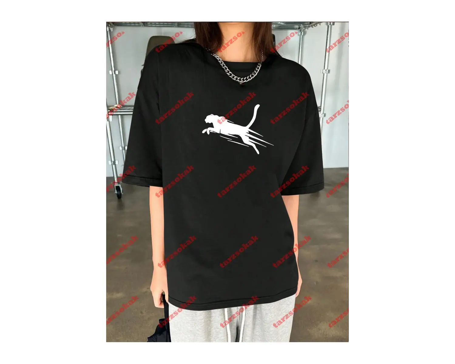 Unisex jaguar Baskılı Tshirt Beyaz