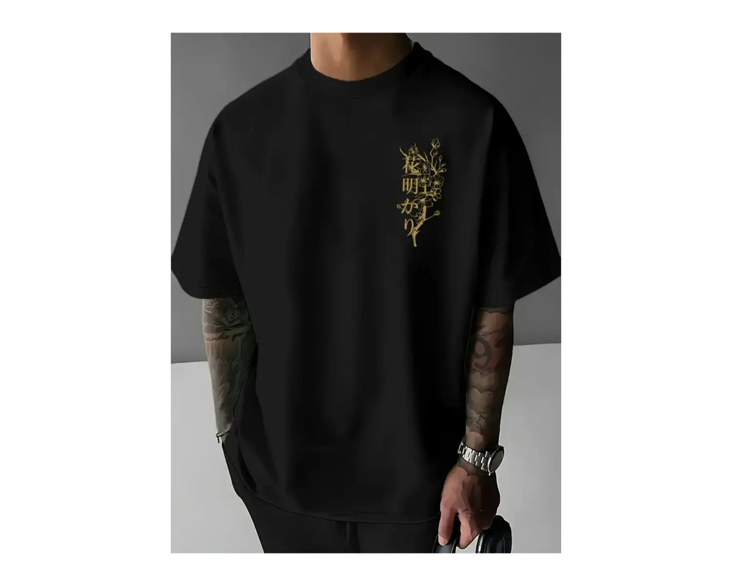 Unisex Japonca Yazı Baskılı Oversize