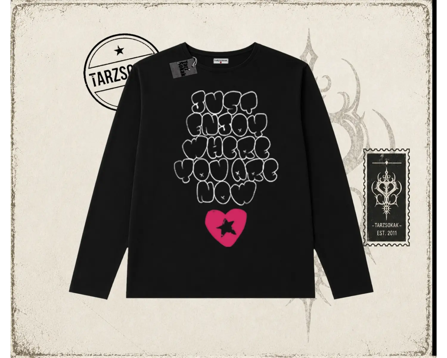 Unisex Just Enjoy Biskilet Yaka  Long Sleeve Beyaz