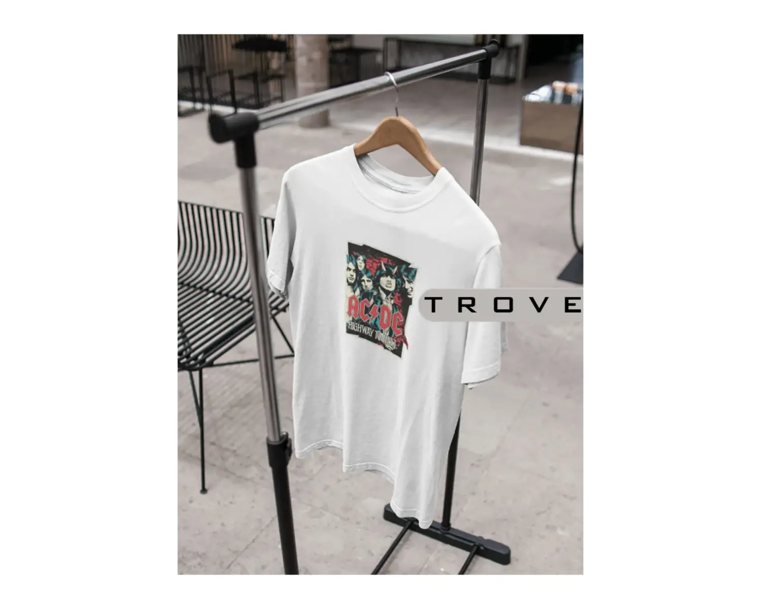 Unısex Kadın Erkek Acdc - Ac/dc Rockn Roll Metal %100 Pamuk Baskılı Siyah Beyaz T-shirt