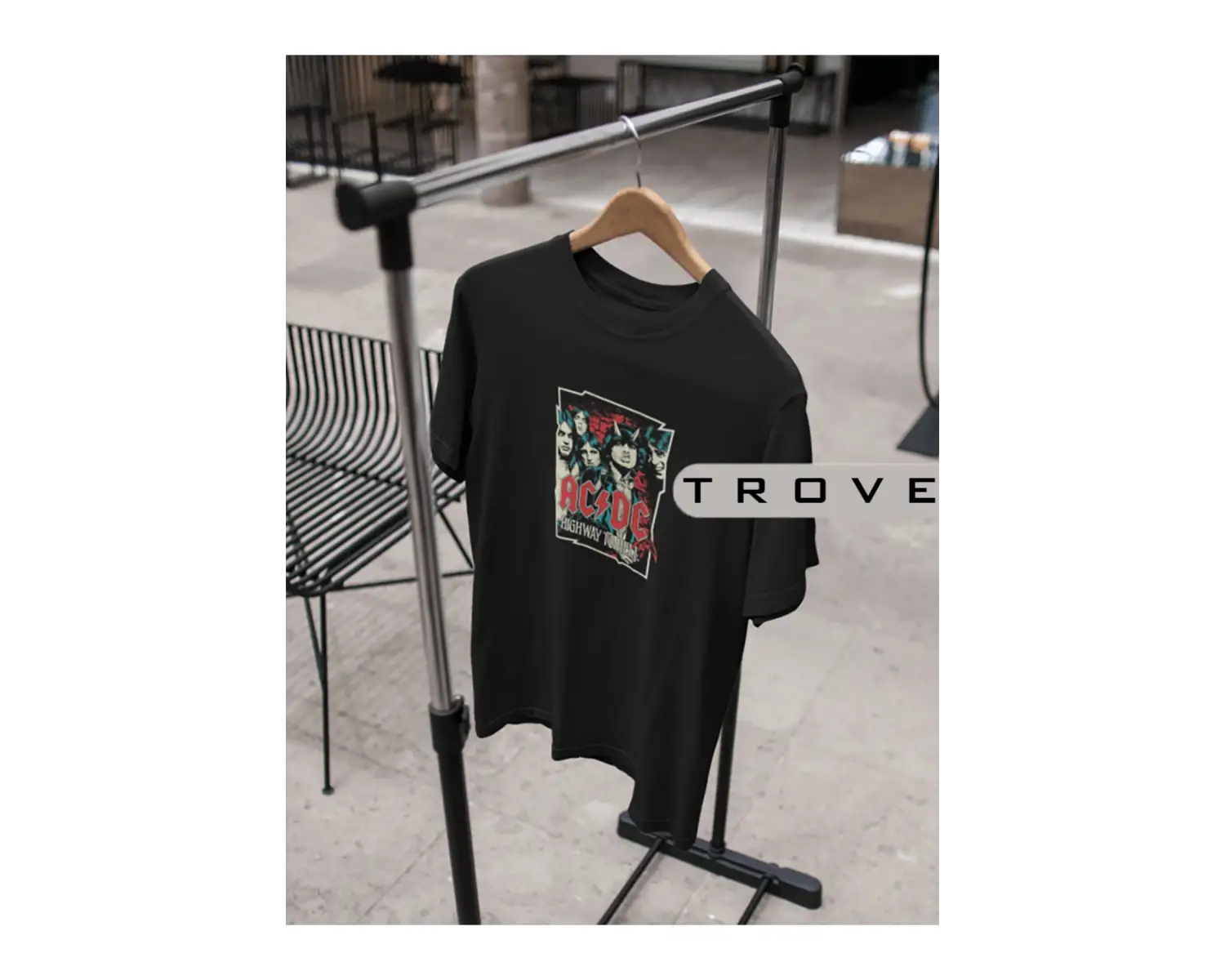 Unısex Kadın Erkek Acdc - Ac/dc Rockn Roll Metal %100 Pamuk Baskılı Siyah Beyaz T-shirt