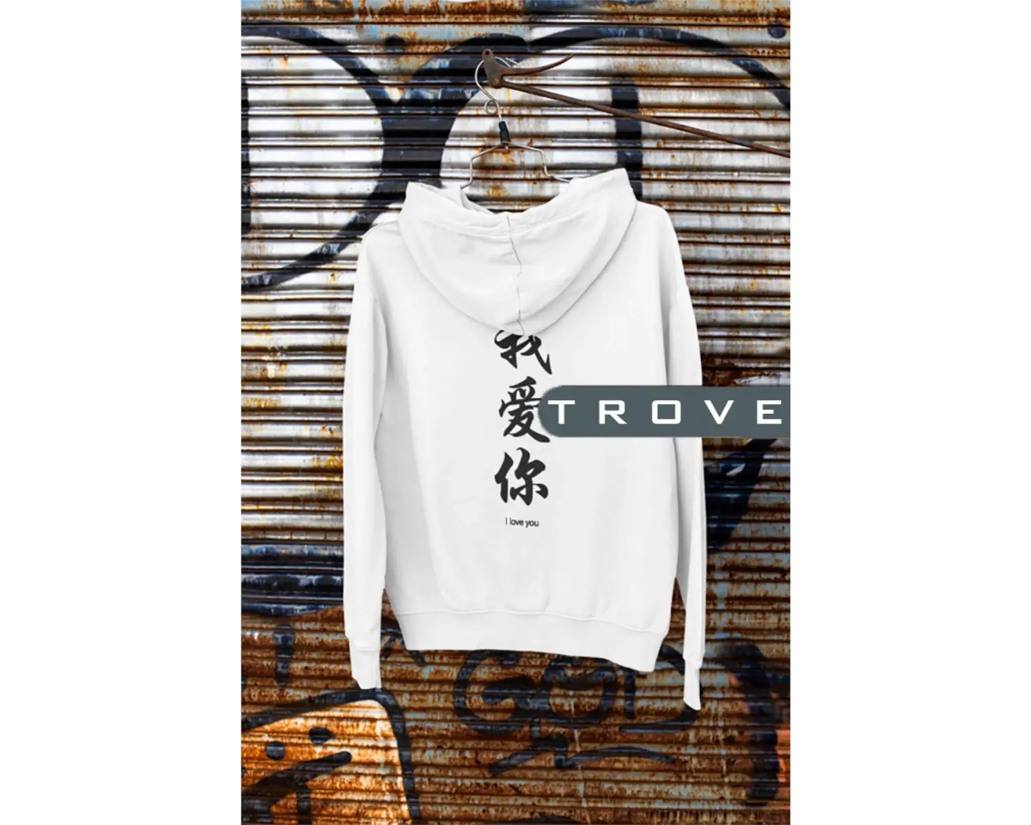 Unısex Kadın Erkek Anıme Yazı I Love You Sırt Ön Arka Baskılı Kapüşonlu %100 Pamuk Sweatshirt Beyaz