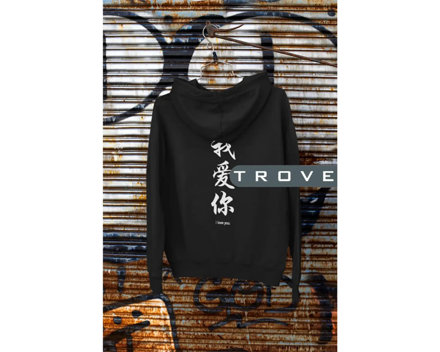 Unısex Kadın Erkek Anıme Yazı I Love You Sırt Ön Arka Baskılı Kapüşonlu %100 Pamuk Sweatshirt Beyaz