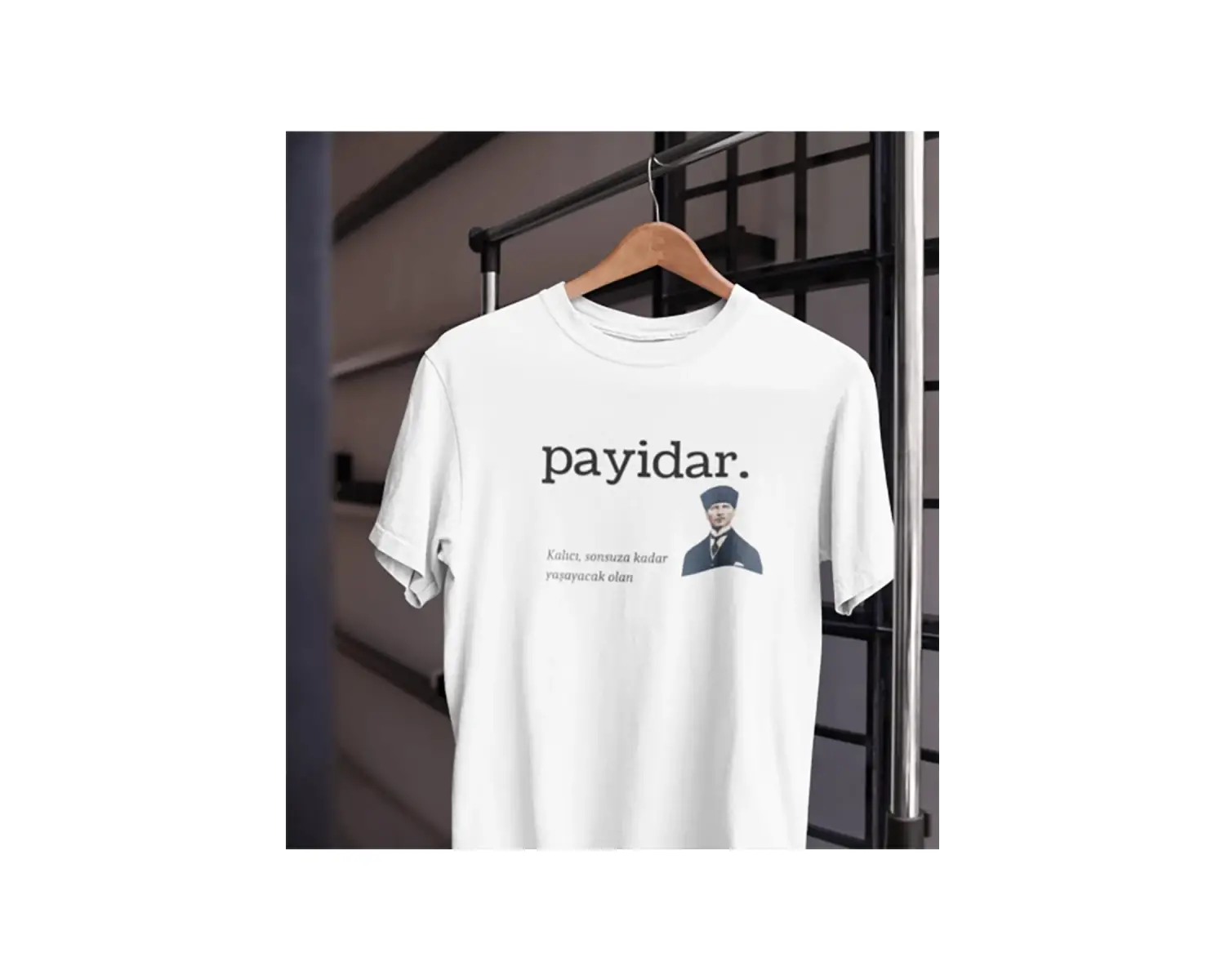 Unısex Kadın Erkek Atam Atatürk Payidar Kalıcı Sonsuz Siyah Beyaz Tasarım Baskılı %100 Pamuk T-shirt