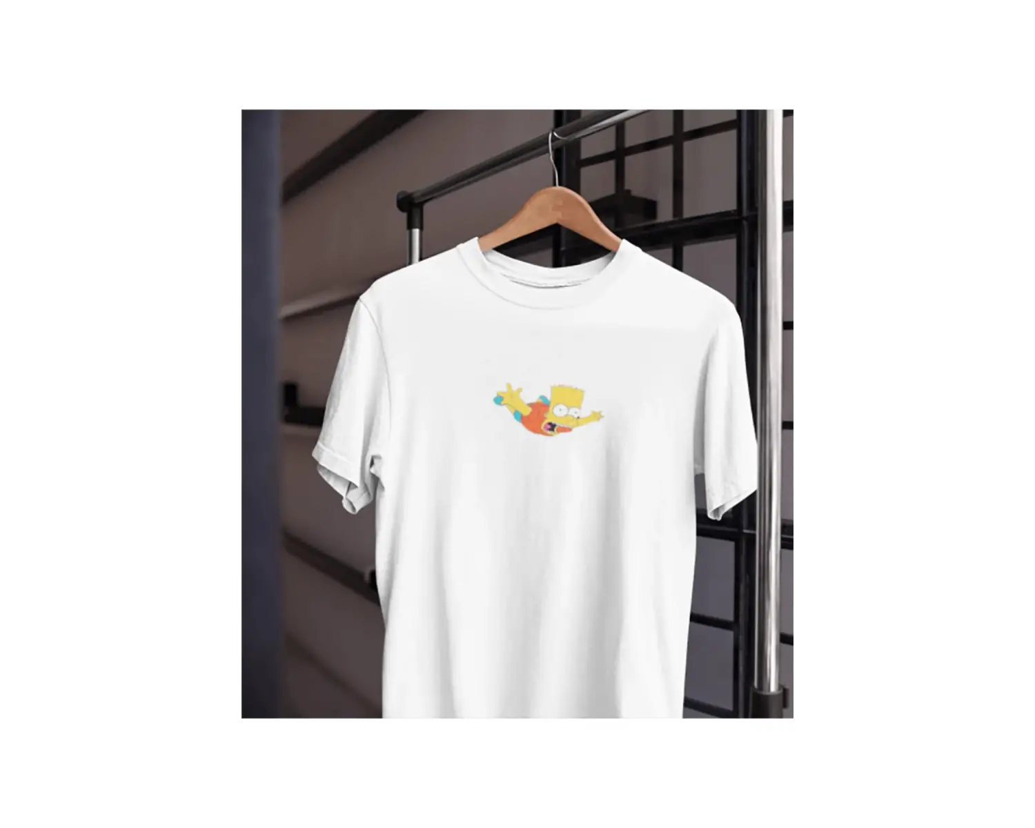 Unısex Kadın Erkek Bart Simpson Uçmak Paraşüt %100 Pamuk Siyah Beyaz T-shirt