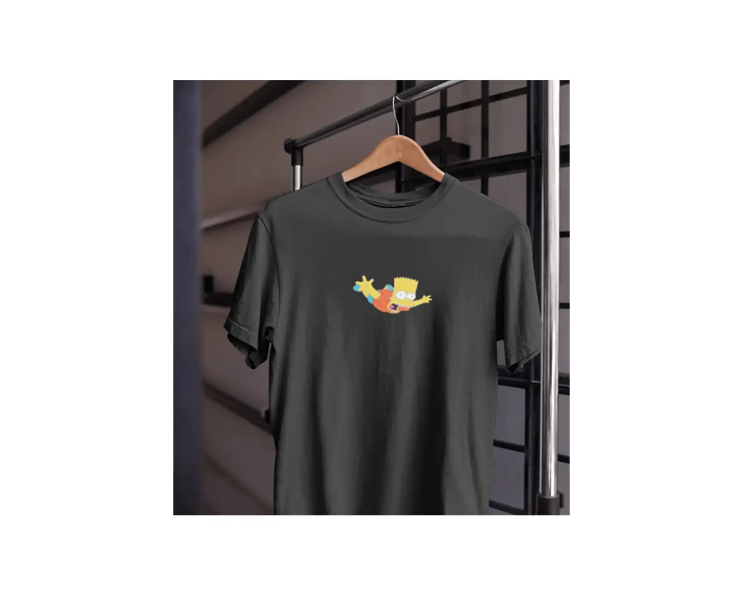Unısex Kadın Erkek Bart Simpson Uçmak Paraşüt %100 Pamuk Siyah Beyaz T-shirt