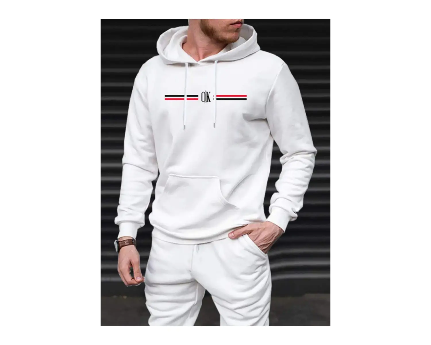 Unisex Kadın/Erkek Beyaz OK Baskılı Oversize Kapüşonlu Sweatshirt