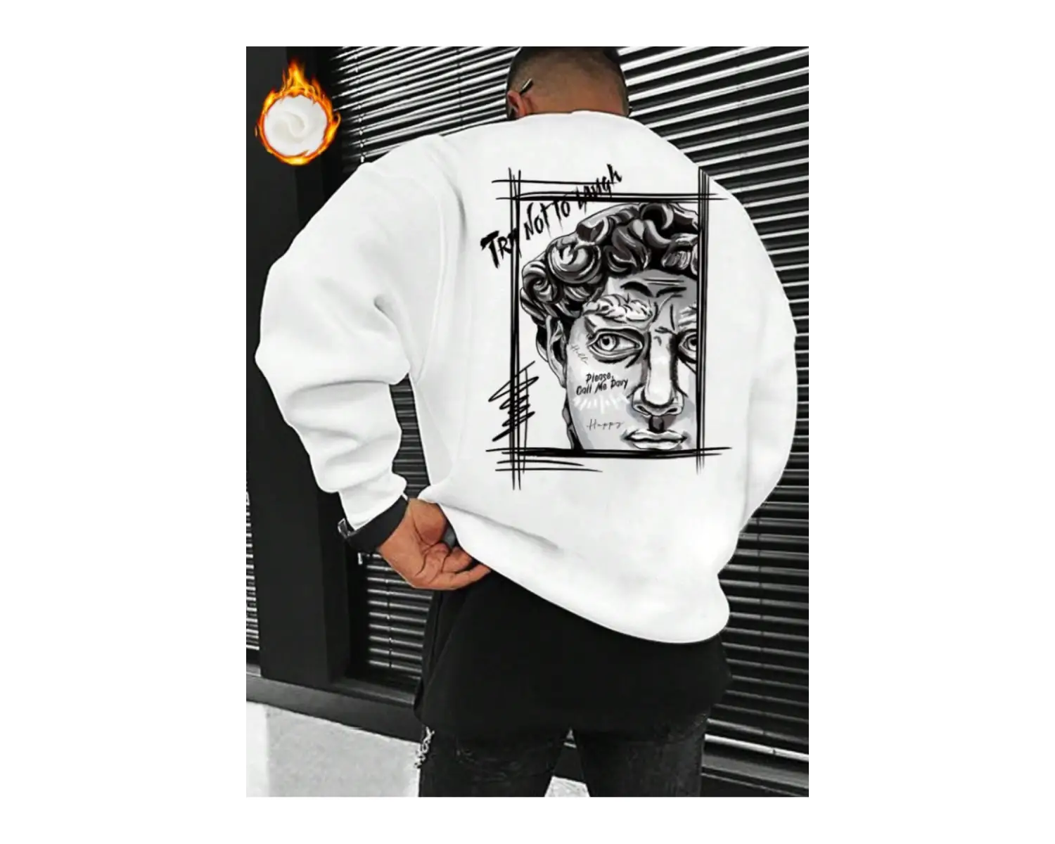 Unisex Kadın/Erkek Beyaz Sanat Oversize Bisiklet Yaka Pamuklu Sweatshirt