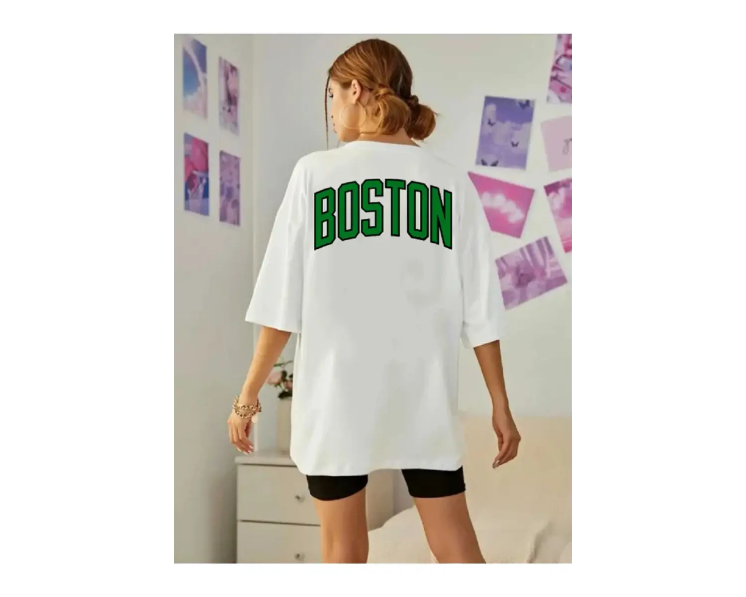 Unisex Kadın/Erkek Celtic Boston Özel Baskılı Renkli Oversize Penye T-Shirt