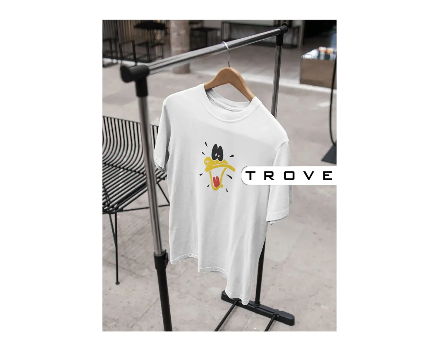 Unısex Kadın Erkek Daffy Duck Bakış Siyah Beyaz Tasarım Baskılı % 100 Pamuk T-shirt