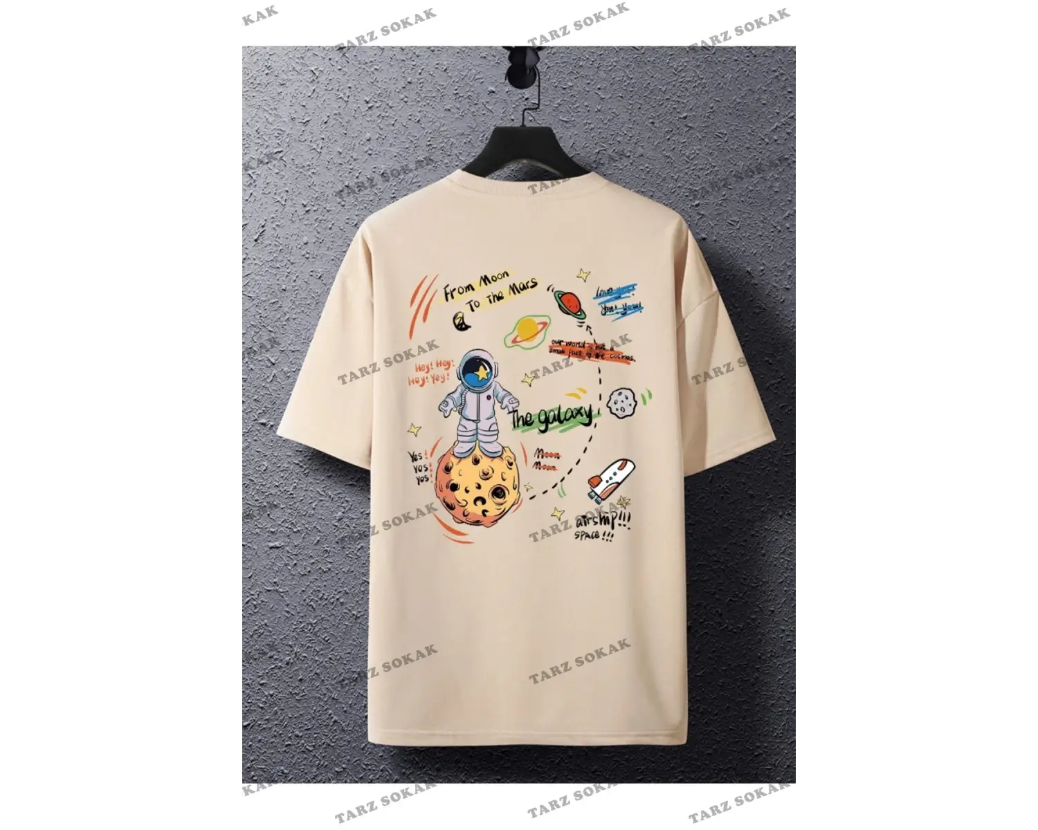 Unisex Kadın/Erkek GALAXY Renkli Özel Baskılı Oversize Pamuk Penye