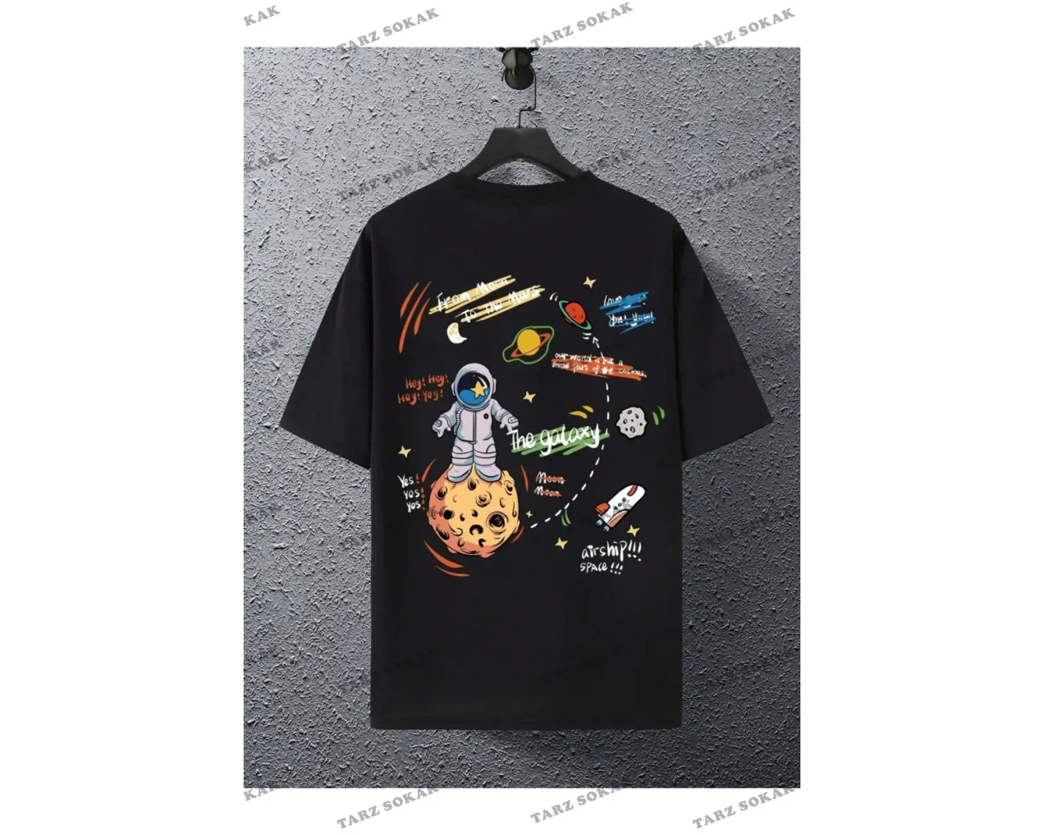 Unisex Kadın/Erkek GALAXY Renkli Özel Baskılı Oversize Pamuk Penye