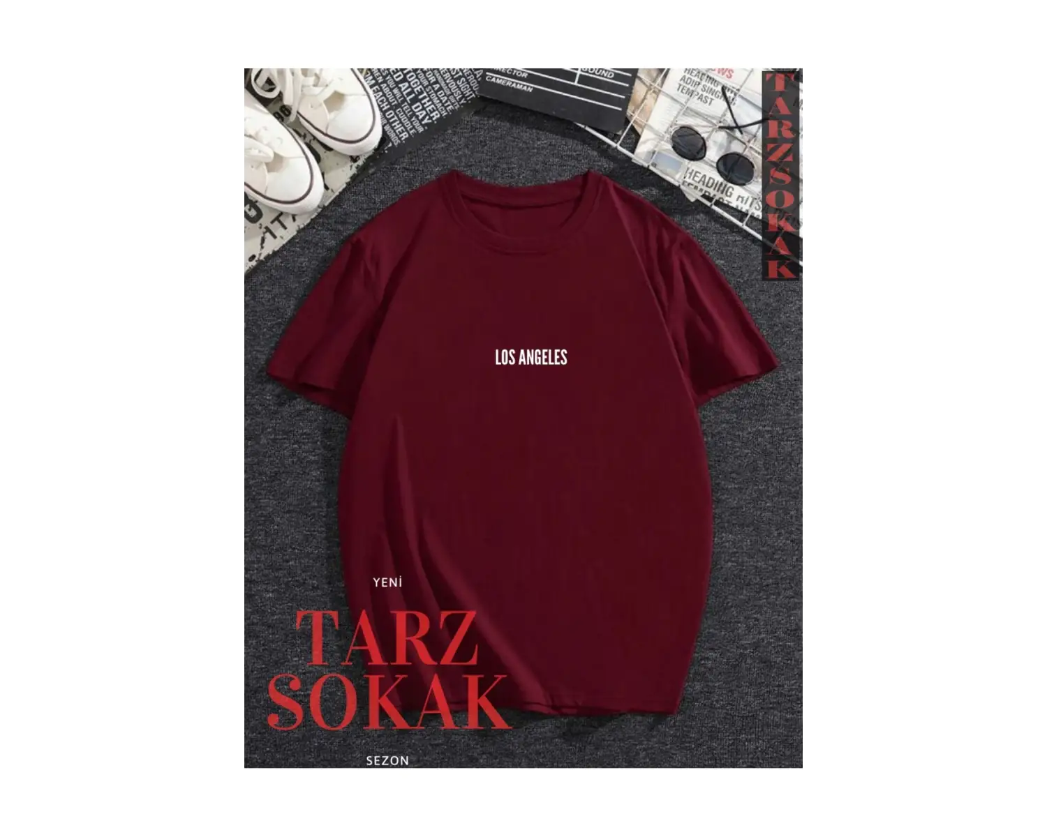 Unisex Kadın/Erkek LOS ANGELES Yazı Özel Renkli Oversize Bisiklet Yaka Pamuklu T-Shirt