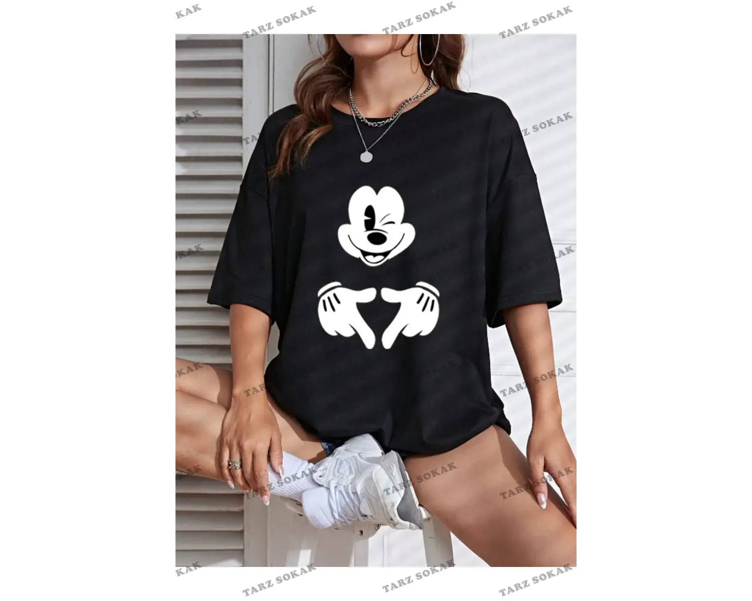 Unisex Kadın/Erkek Mickey Mouse Renkli Özel Baskılı Oversize Pamuk Penye