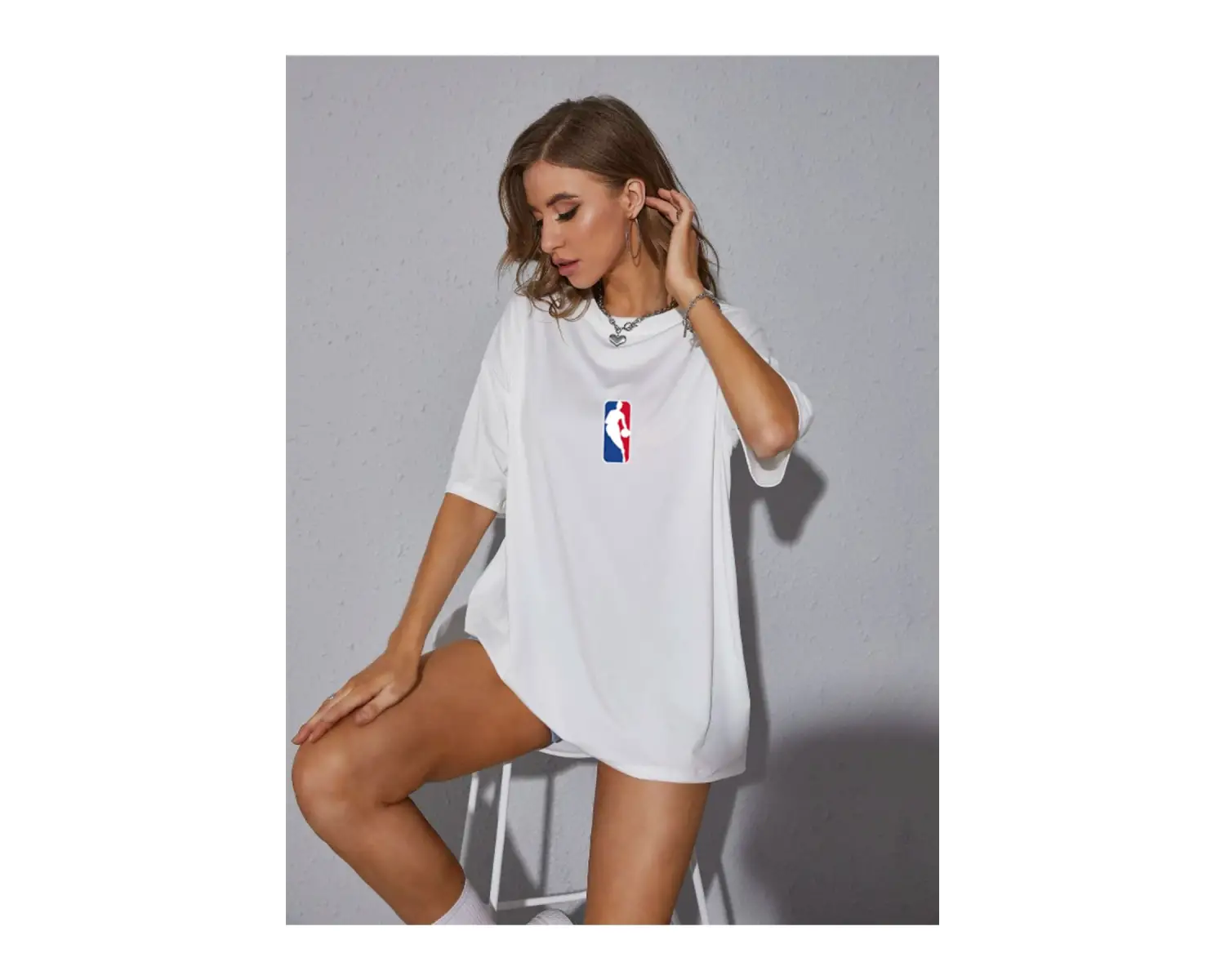 Unisex Kadın/Erkek NBBAA Özel Baskılı Renkli Oversize Penye T-Shirt