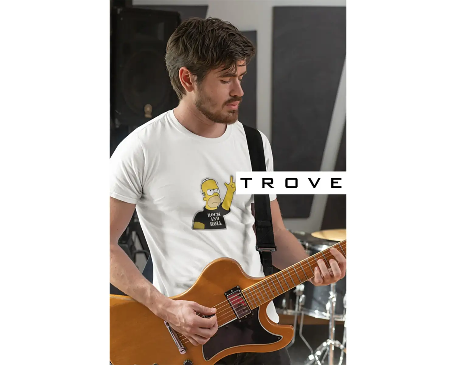 Unısex Kadın Erkek Rock And Roll Homer Simpson Fox %100 Pamuk Siyah Beyaz T-shirt