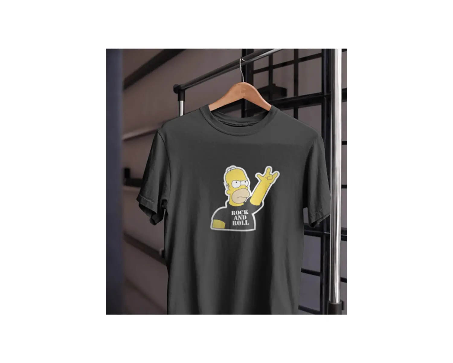 Unısex Kadın Erkek Rock And Roll Homer Simpson Fox %100 Pamuk Siyah Beyaz T-shirt